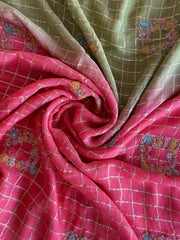 Fantastic Viscose Chiffon Pink & Perrot Color Saree