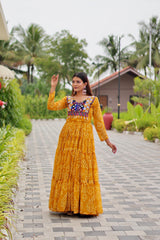 Ravishing Black Georgette Embroidery Work Gown For Navratri Wear