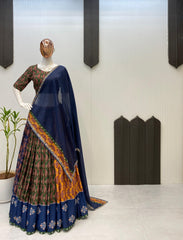 Lovely Blue Color Mirror Work Lehenga Choli