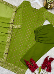 Alluring Green Color Georgette Embroidery Work Anarkali Suit