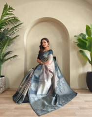 Wonderful Grey Color Flower Print Silk Saree