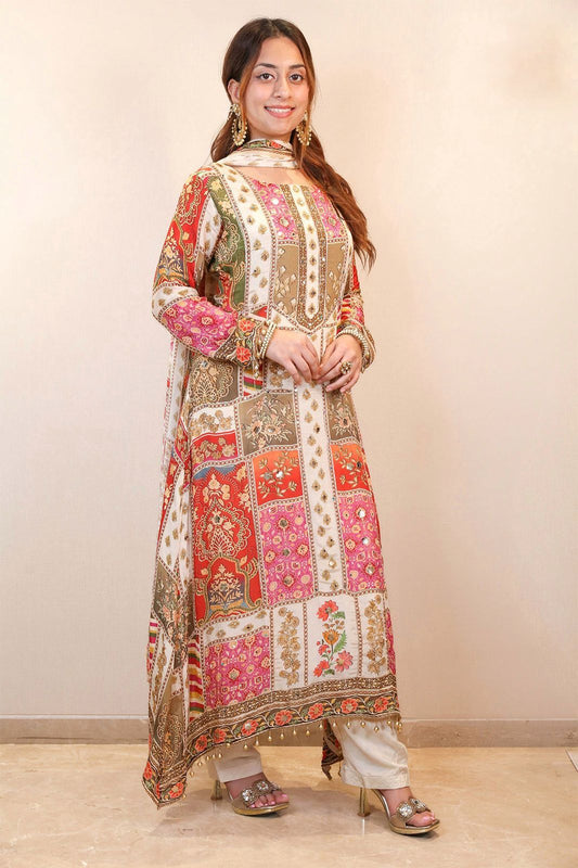 Multi Color Chinon Silk Digital Printed Straight Salwar Suit