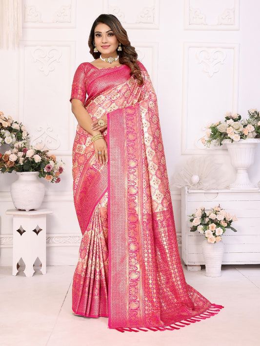 Decent Jari Silk Light Pink Color Saree