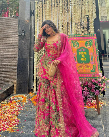 Attractive Embroidery Work Multicolor Sharara Suit