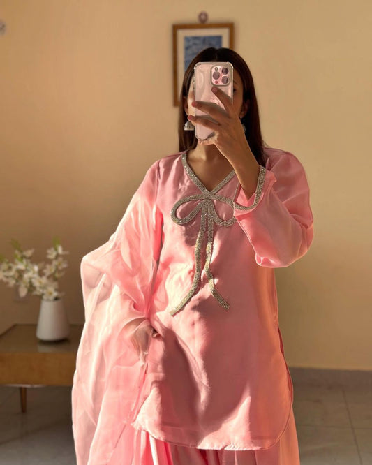 Captivating Beads Work Peach Color Salwar Suit