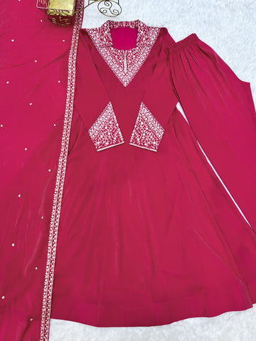 Adorable Pink Roman Shimmer Silk Anarkali Suit