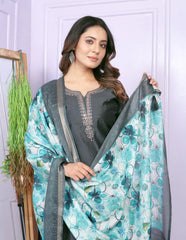 Amazing Grey Hand Work Kurti Set Printed Dupatta