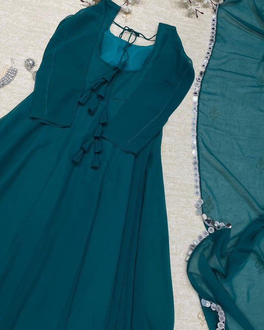 Fancy Teal Green Color Georgette Anarkali Gown