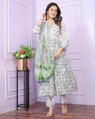 Innovative Charming Cotton Round Kurti Pant With Dupatta