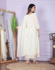 Lovely Embroidery Work Off White Color Nayra Cut Kurti Pair