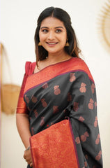 Lovely Black Color Coper Jari Work Silk Saree