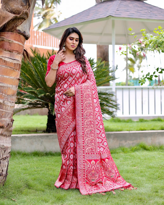 Outstanding Pink  Color Kanjivaram Pattu Zari Weaving Saree