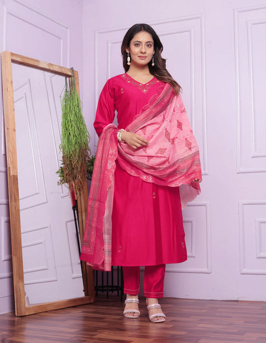 Exclusive Pink Color Hand Work Salwar Suit With Dupatta