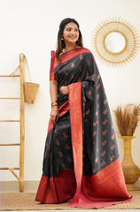 Lovely Black Color Coper Jari Work Silk Saree