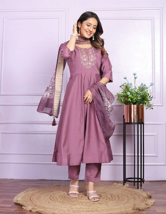 Party Wear Fantastic Hand Work Pink Round Kurti Anarkali Suit