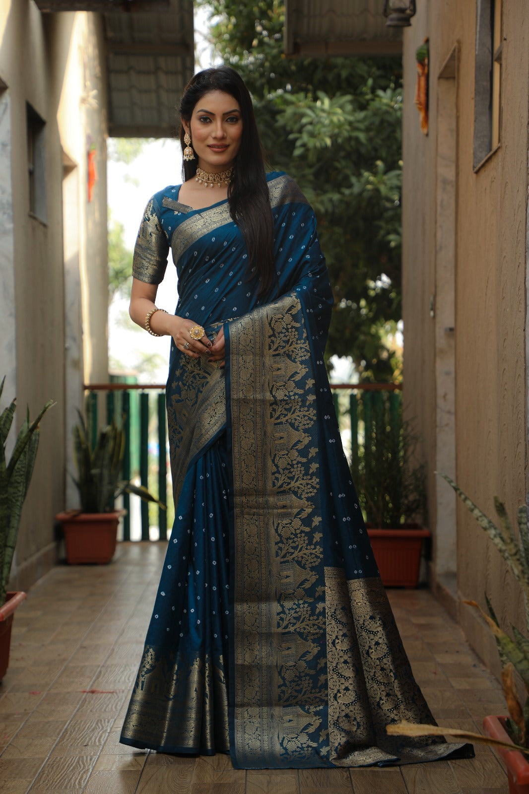 Embellished Kanjivaram Silk Teal Color Zari Weaving  Saree