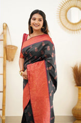 Lovely Black Color Coper Jari Work Silk Saree