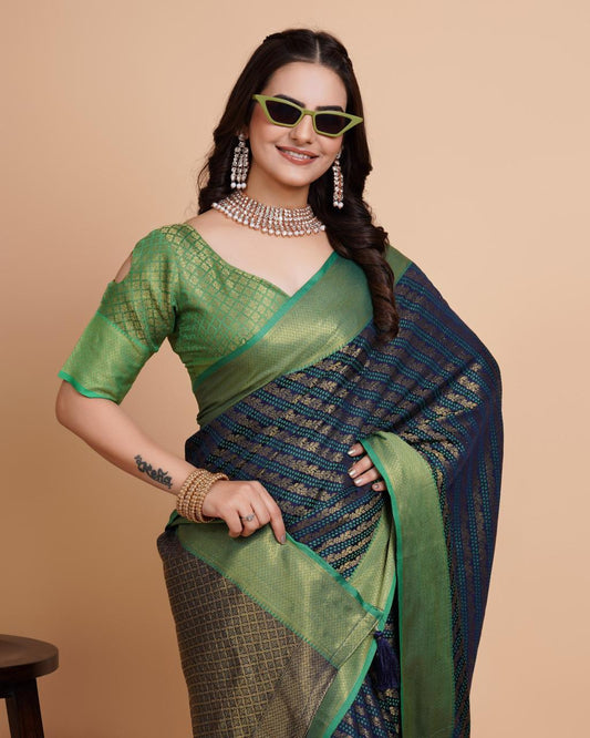 Glorious Jacquard Work Banarasi Silk Dark Green Color Saree