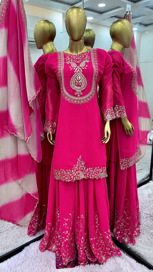 Presenting Georgette Sequence Work Pink Color Sharara Suit