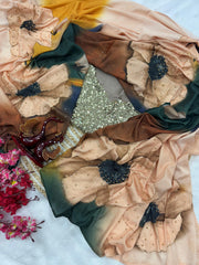 Lovely Floral Print Multicolor Saree