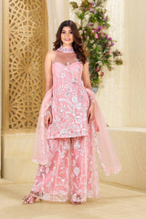 Shining Embroidery Work Peach Color Palazzo Suit