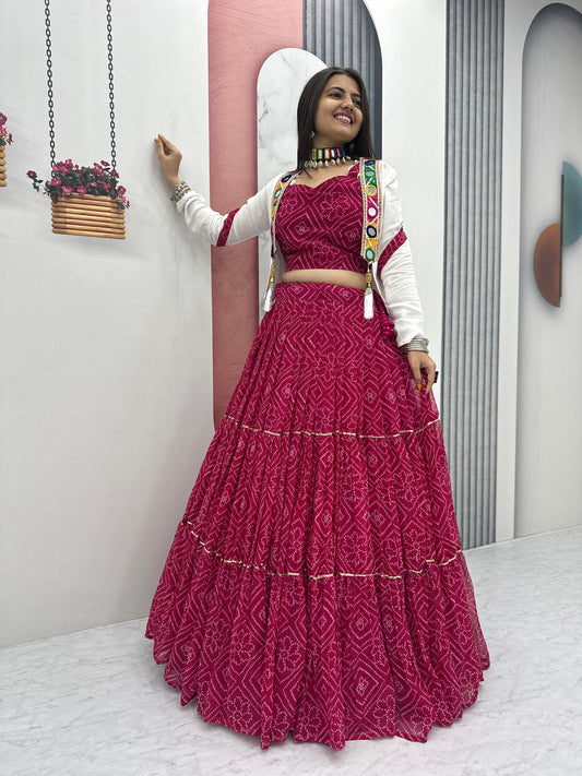 Stylish Red Georgette Ribbon Work Lehenga Choli