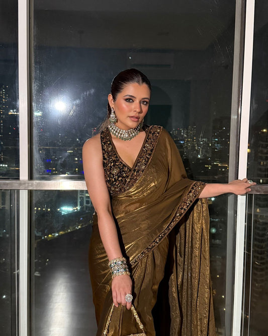 Party Wear Space Silk Beige Color Saree