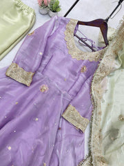 Beautiful Embroidery Work Lavender Color Gown