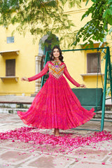 Navratri Festival Innovative Blue Georgette Kutchi Work Gown