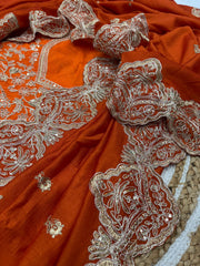 Vichitra Silk Orange Color Saree