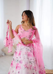 Glorious Pink Organza Digital Printed Lehenga Choli