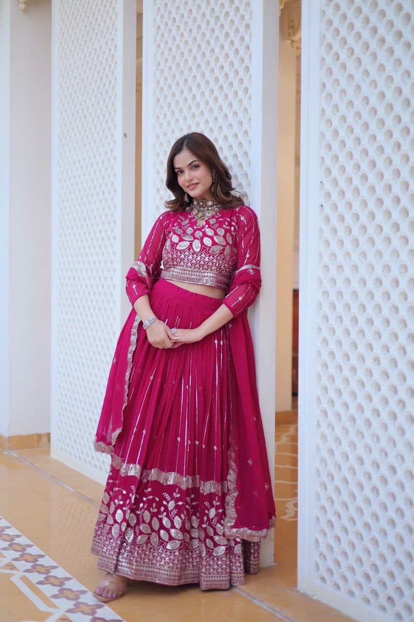Traditional wear Sequence Work Pink Color Lehenga Choli