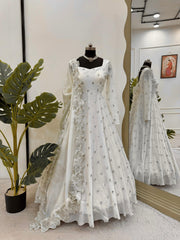 Function Wear Sequence Work White Color Anarkali Gown