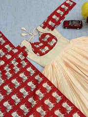 Ravishing Peach Rayon Cotton Kalamkari Print Gown