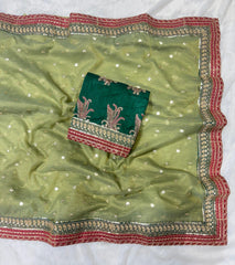 Wonderful Embroidery Work Green Color Designer Saree