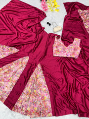 Attractive Printed French Net Pink Color Saree