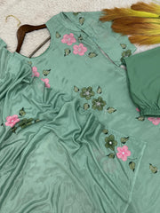 Exotic Green Color Digital Printed Anarkali Suit
