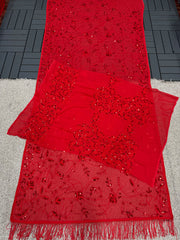 Luxuriant Red Color Georgette Embroidery Work Saree