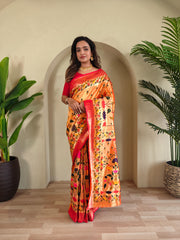 Blissful Paithani Silk Orange Color Saree