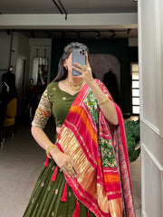 Good Looking Georgette Embroidery Work Mehndi Color Lehenga Choli