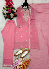 Exclusive Pink Georgette Sequence Work Straight Suit