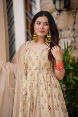 Ravishing Pista Simmer Embroidery Work Gown