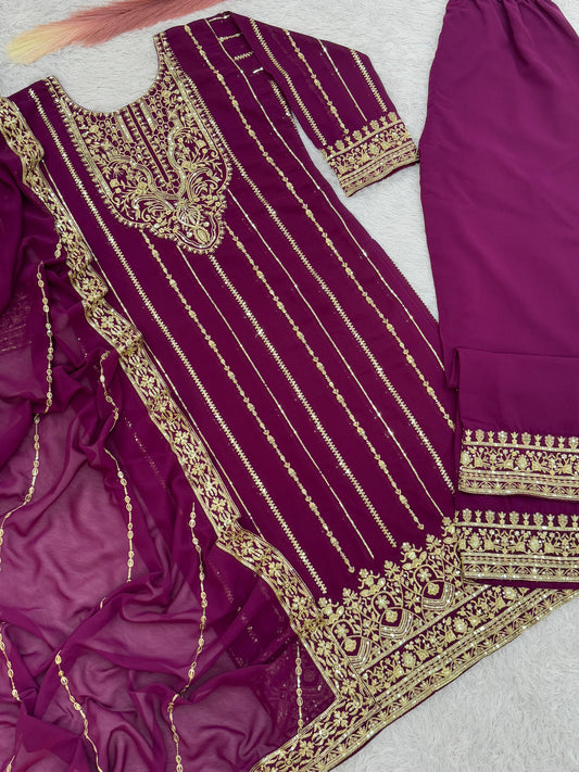 Marriage Special Georgette Pink Color Palazzo Suit