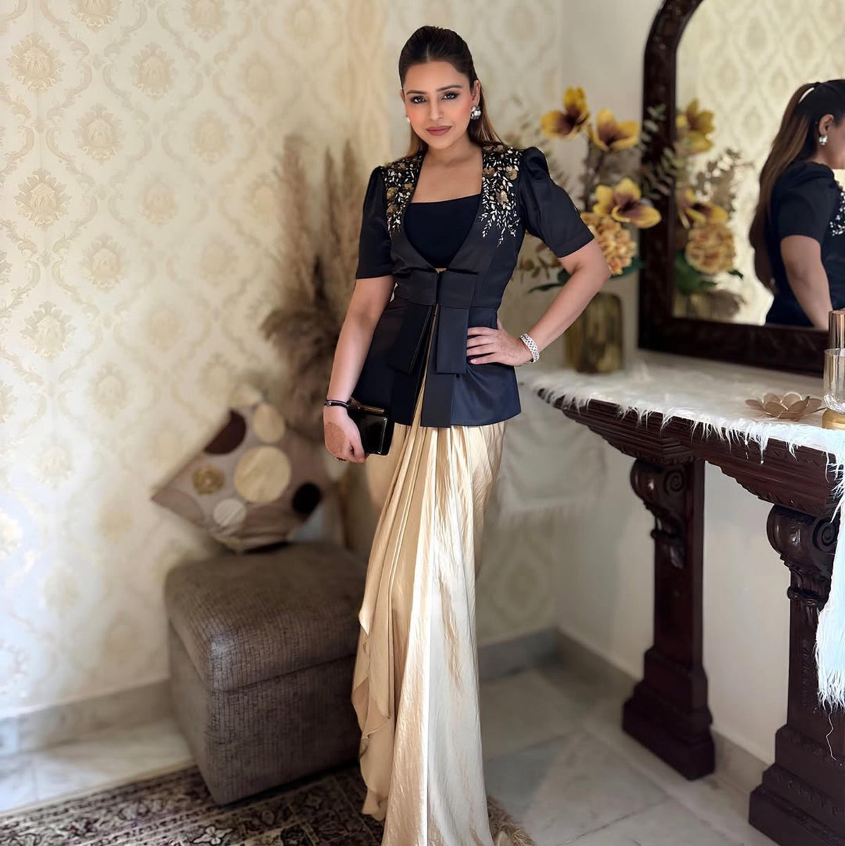 Superhit Sequence Embroidery Work Cream Color Dhoti With Jacket