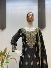 Ravishing Black Fendy Embroidery Work Sharara Suit