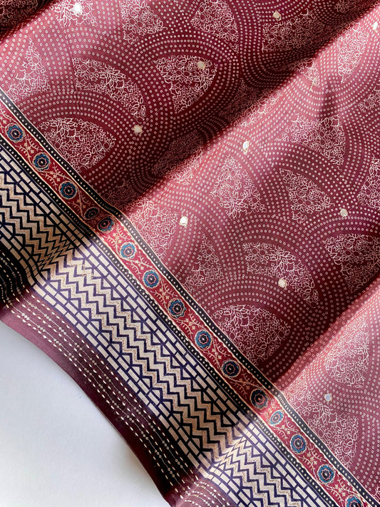 Classic Bandhani Prints Brown Color Saree