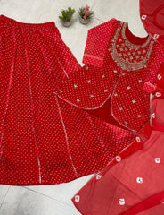 Trendy Red Georgette Printed Lehenga Choli