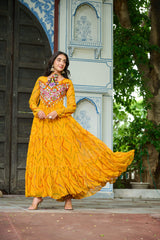 Navratri Festival Innovative Blue Georgette Kutchi Work Gown