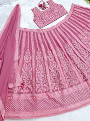 Designer Georgette Embroidered Work Pink Color Lehenga Choli