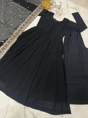 Wedding & Party Wear Georgette Black Color Gown